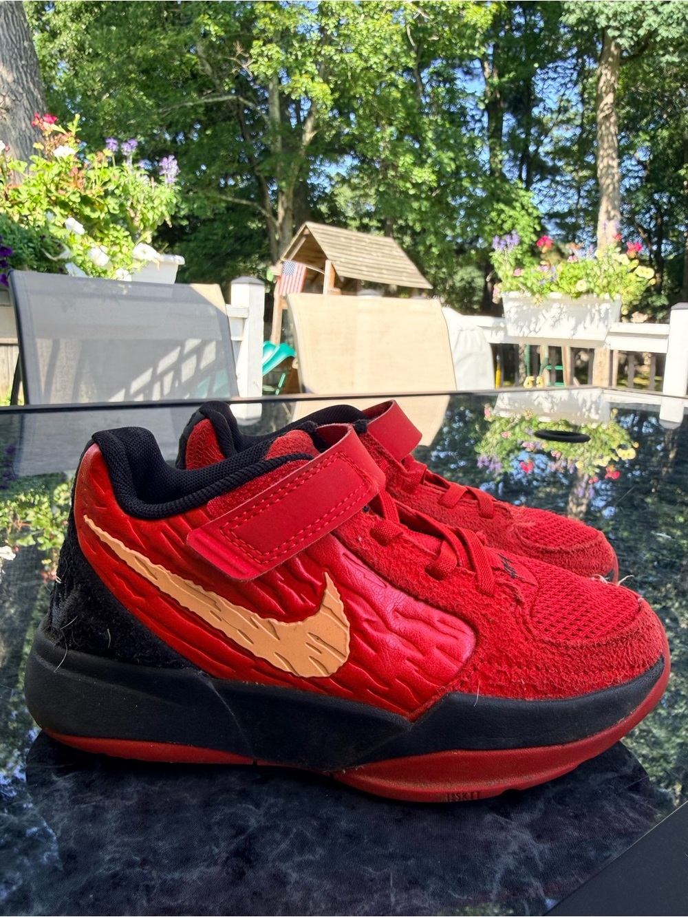 Nike Kids Red and Gold Velcro Sneakers
